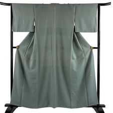 JAPANESE KIMONO EDO KOMON GRAYISH GREEN 159.5cm 5 ft 3 in PURE SILK FF13685