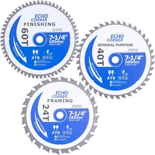 7-1/4 Inch Circular Saw Blades, 24T/40T/60T Heavy Duty Combo Pack, Fast Ripping 