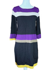 Nine West Shift Dress Womens Small Purple Black White Striped Yellow Colorblock
