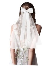 Geyoga Short Wedding Hair Bow Veil Women White Bridal Short Veil Bow Long Bow