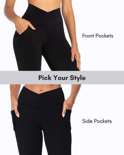 Flare Leggings for Women with Pockets, Crossover Yoga Pants with Tummy Contro... - Picture 2 of 7