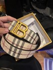 Burberry Men’s Dress Belt Size 38Beige Check 1.5" Gold Logo Buckle — photo 1