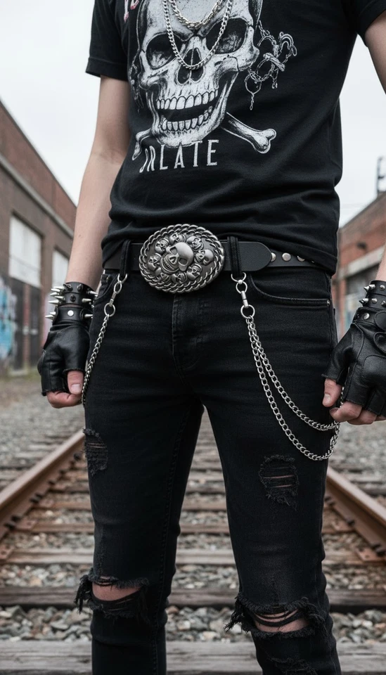 Uomo/Donna Scuro Metallo Argento Cintura Fibbia Moda Scheletro Teschi Pirata - Immagine 4 di 4