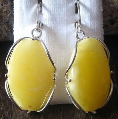 Egg Yolk Bernstein Ohrringe 925 Silber groß natural Baltic Amber Earrings dangle