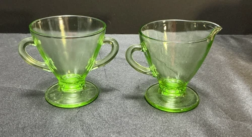 Vintage Hazel Atlas Uranium Green Glass Sugar and Creamer Set