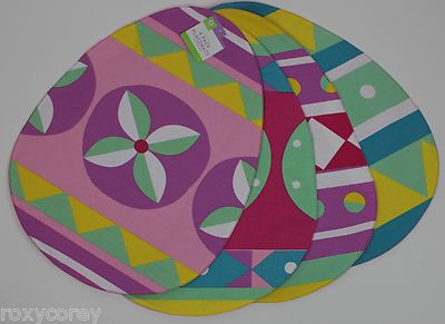 Easter Blue Yellow Purple Pink Blue Egg Shaped Placemats 4 Pack 13x17 NWT