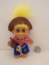 Russ Troll Doll 4" Vintage Country Western Hillbilly Pipe Yellow Hair Brown Eyes