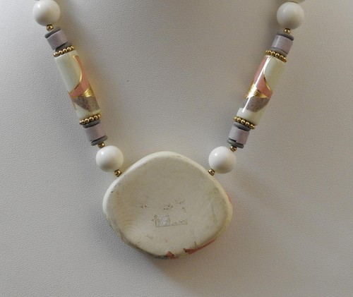 Vintage Lavender Peach Off White Gold Tone Bead Necklace About 10" Drop G61 - Imagen 7 de 12