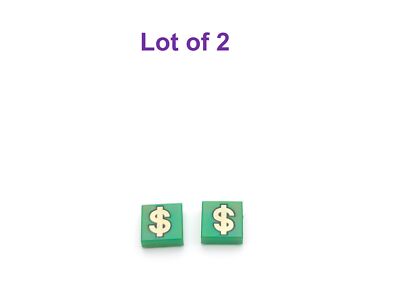 Lego 1x1 Tile Green with Gold Dollar Sign '$' Pattern Green Lot of 2