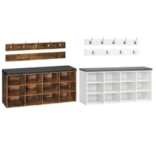 HOOBRO Shoe Storage Bench with Cushion Entryway Bench 39.4" Hall Tree Coat Rack