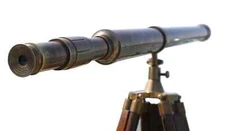 Marine Antique 39" Brass Double Barrel Telescope on Wooden Tripod Stand Sailor