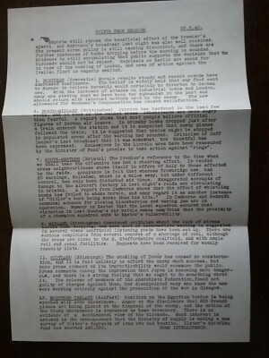 1940 BRITISH INTEL REGIONAL REPORT ON MORAL & LATE WARNING SIRENEN Reenactment 