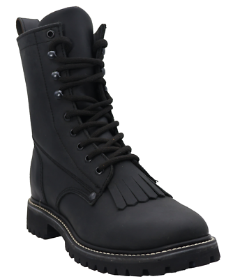 #ad Men Genuine Leather Lacer 8 Rubber Sole Round Toe Black Work Boots Handcrafted $79.00