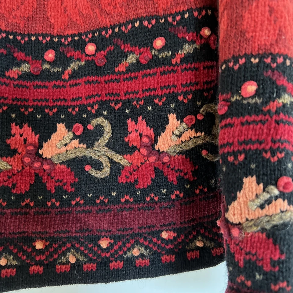 ICELANDIC дизайн Sz S свитер/куртка красный шерсти смесь Nordic кардиган вышитый - Изображение 3 из 4