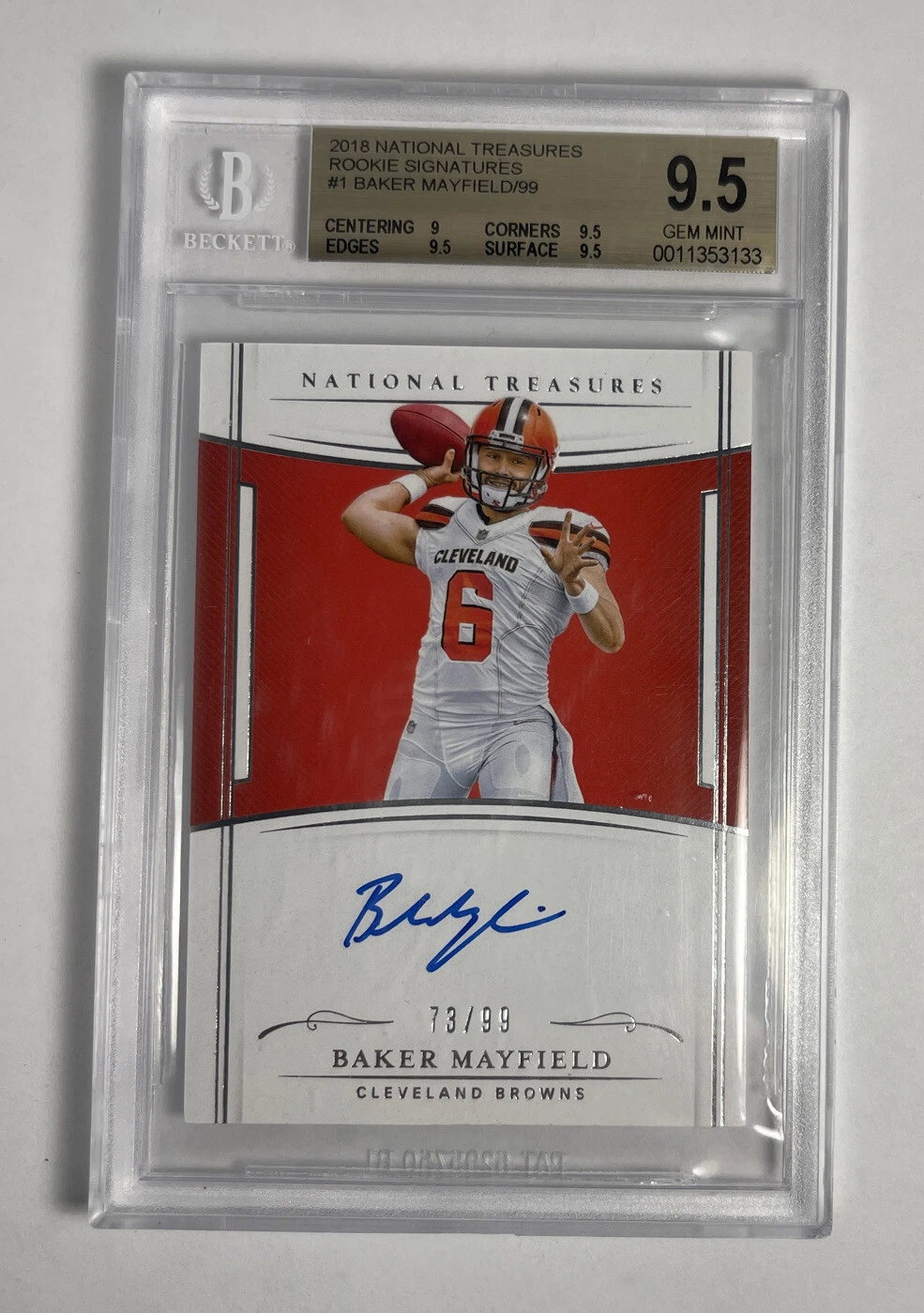 Baker Mayfield Panini National Treasures Rookie Gloves Signatures #RGSBM Brand Logo 1/1