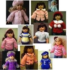 18" DOLL clothes hand knitting pattern sweater dress coat hat for AG or similar