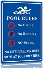 Pool Rules Tin Sign No Lifeguard On Duty Swim At Your Own Risk Metal Sign Vintag