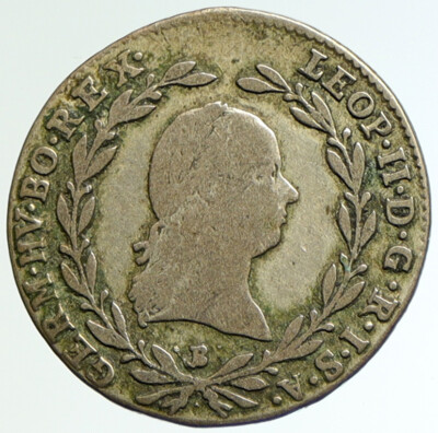 1792 AUSTRIA Archduke Leopold II Genuine Antique SILVER 10 Kreuzer