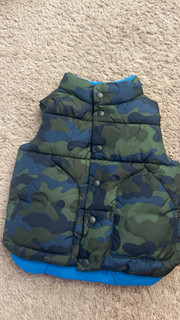 Gap Boys Camo Puffer Vest 3T Blue/Green Fleece Lined Full Zip Logo