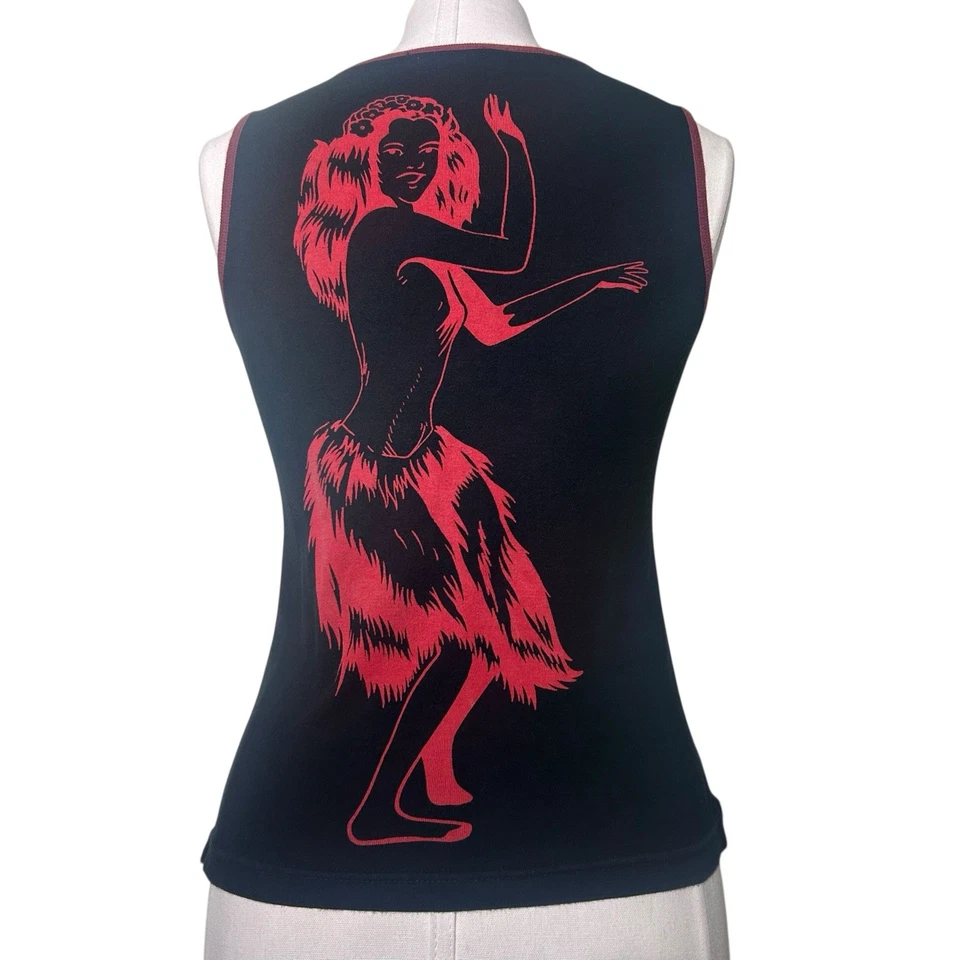 Camiseta sin mangas vintage Custo Barcelona para mujer mediana Y2K pavo real Hula Girl AOP roja Foto 2 de 4