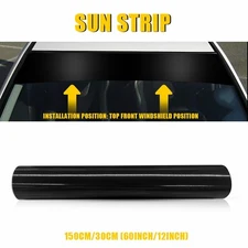 Universal Windshield Banner Gloss Black Vinyl Decal Sun Visor Strip 60"x12" PVC