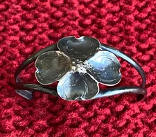 Vintage Stuart Nye Sterling Silver Dogwood Flower Cuff Bracelet with Hallmark