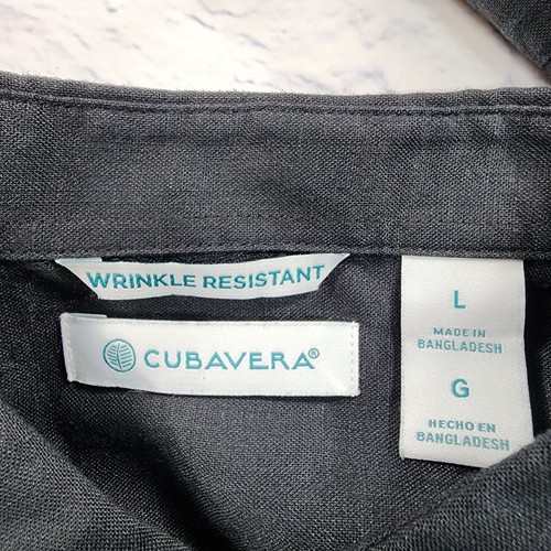 Cubavera MENS SZ L Travel Select Linen Blend Long Sleeve Jet Black Button Shirt - Picture 8 of 11