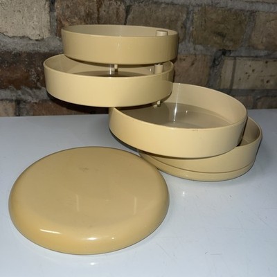 Vtg MCM InterDesign Swing Box Cream Swivel Desk Jewelry Organizer Space Age USA