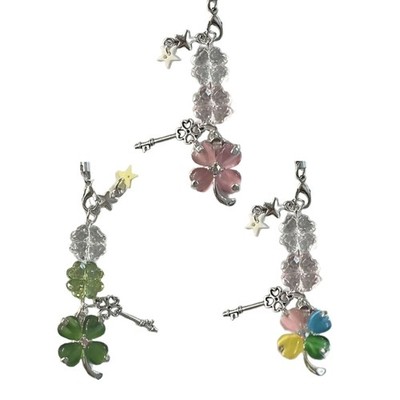 Unique Keychain Elegant Beaded Keyring Four Leaf Clovers Phone Pendant Bag Charm