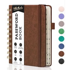 WEMATE Password Book with Alphabetical Tabs, Spiral Keeper Brown