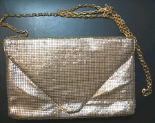 Gold Metal Purse With Chain Shoulder Handle Approx. 10" x 6"