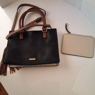 Aldo Black Satchel with Brown Handles and Cream Coin Purse