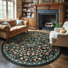 Floral Round Area Rugs 6ft, Washable Boho Round Living Room Rug, Non Slip Sof...