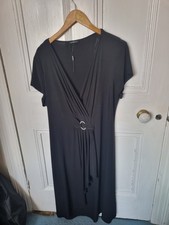 Roman Diamante Stretchy Black Low V Neck Long Dress in Size 20 - NEW