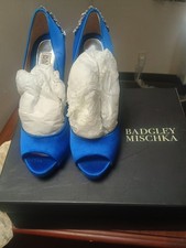Badgley Mischka Kiara Sapphire Blue Embellished Jewel Peep Toe Heels Size 7