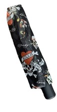 NWT Ed Hardy Compact Skull Tattoo Umbrella, Rubberized Handle Goth Y2K