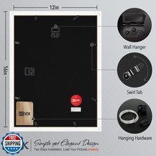 VCK 12x16 Picture Frame 2 Pack - White, High-End Wood Poster Frames with Temp...