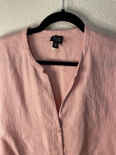 Top Eileen Fisher 100 % lino rosa con botones cuello en V 1X - Imagen 5 de 8
