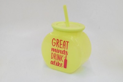 NEON LIME GREEN GREAT MINDS DRINK ALIKE COOLER CUP WITH STRAW BY MAINSTAY.
