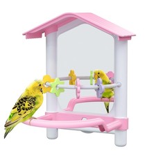 8.1 Inch Pet Bird Mirror with Perch Stand and Parakeet Chew Toys,Parrot Toys ...