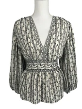 Max Studio Women's Top Size M Long Sleeve Multicolored V Neck Boho Style