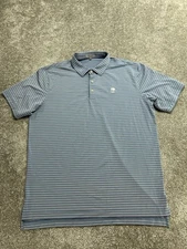 Peter Millar Summer Comfort Polo Shirt Mens XL Blue Striped Embroidery 1898 Flag