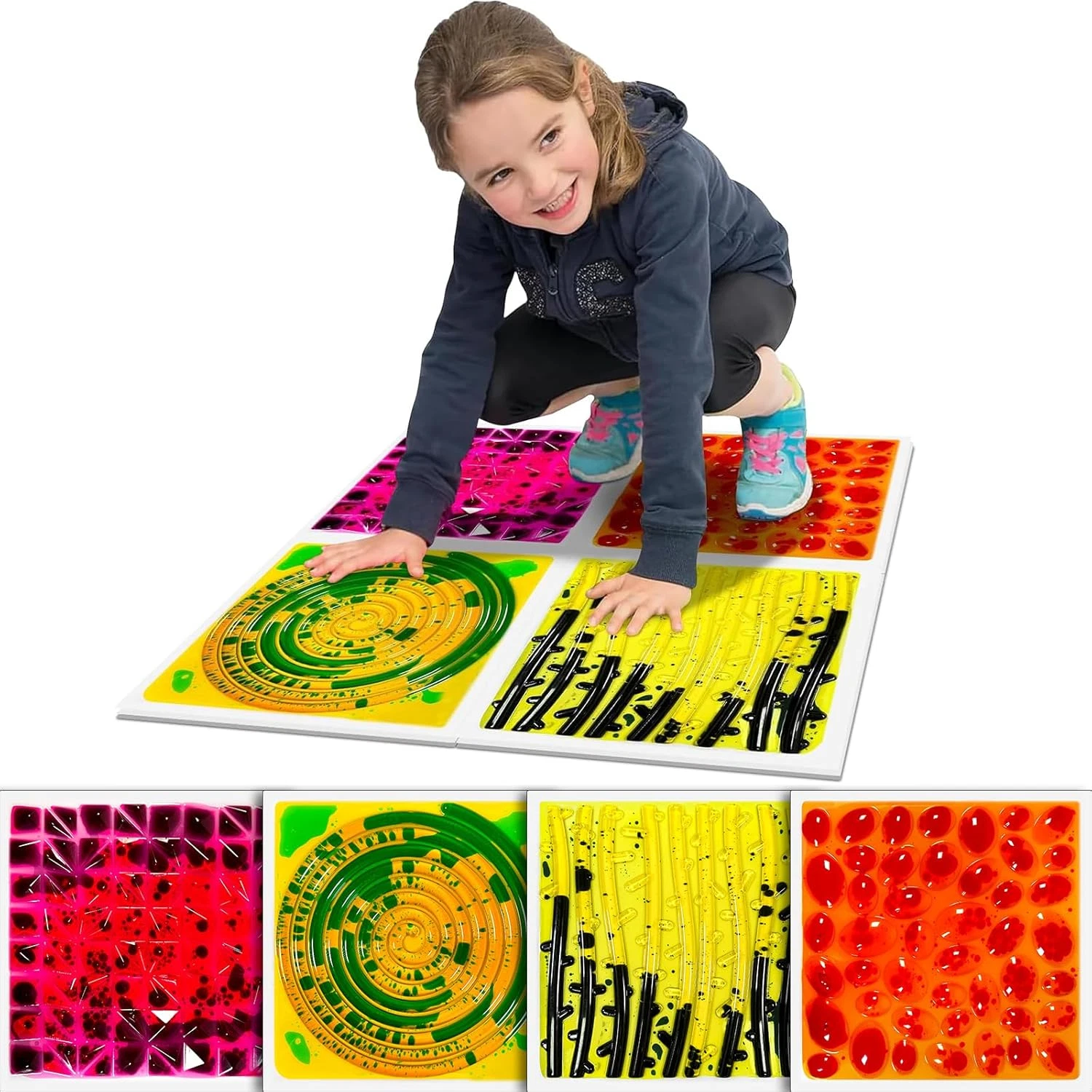 Sensory Floor Lava Tiles: Sensory Colorful Liquid Fusion Activity Play Mat, Text