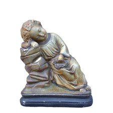 Anitque statue sleeping child with wreath from church in France one of a kind