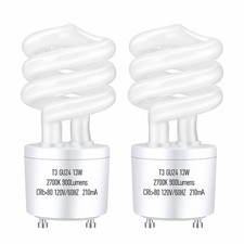 GU24 13Watt 2700K 900lm CFL Light Bulbs, T3 Spiral Gu24 Base 2 Prong 60W Equ...