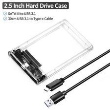 2.5" SATA USB 3.0 External Hard Drive Enclosure Case for HDD SSD   Clear Shell