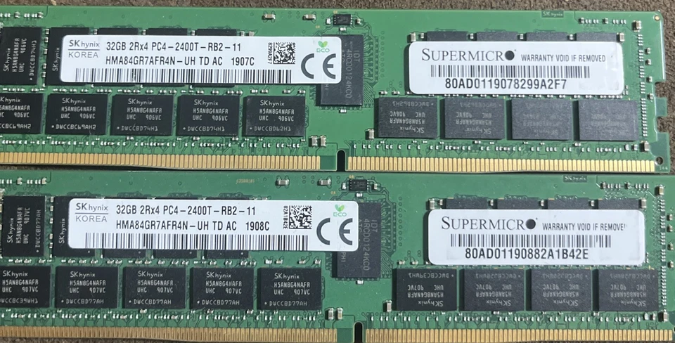 Lot Of 2 SK Hynix 32GB DDR4 2Rx4 PC4-2400T-RB1-11 RDIMM Server RAM (64GB Total) - Image 1 of 1