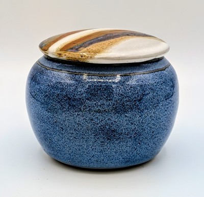Handmade Custom Clay Blue Stoneware Lidded Jar 3.5'' Pottery Canister