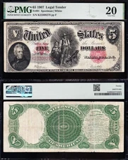 NICE Bold & Crisp VF 1907 $5 "WOODCHOPPER" US Legal Tender Note! PMG 20! 08278