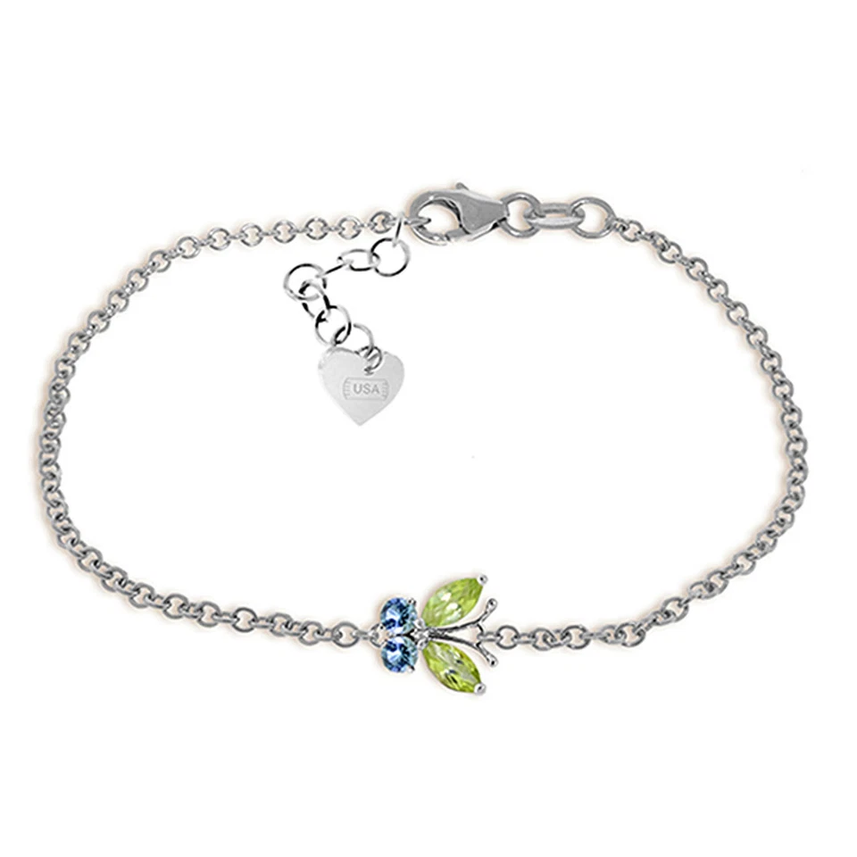 14K. SOLID GOLD BUTTERFLY BRACELET WITH PERIDOTS & BLUE TOPAZ - Image 4 of 4